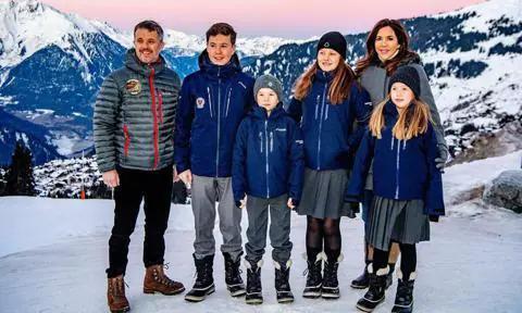 Royal Danish family posing in the snow