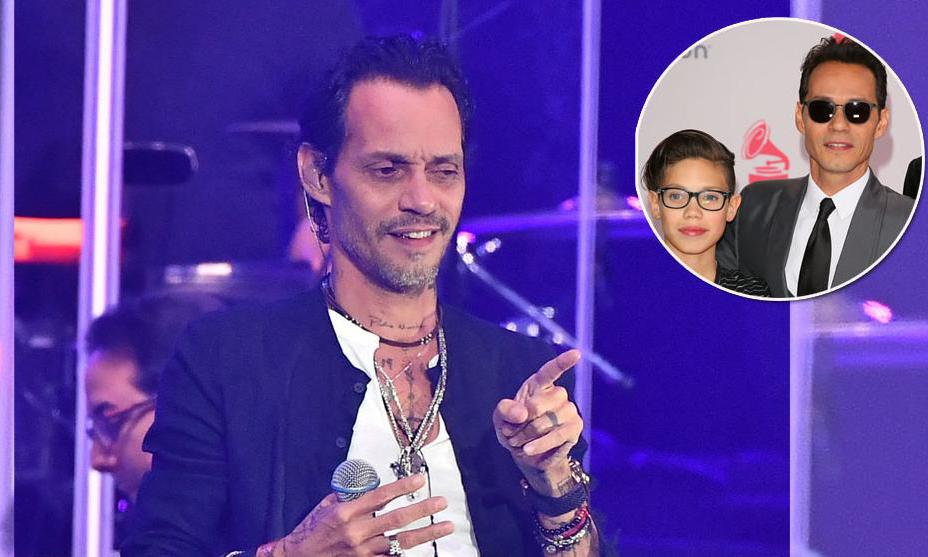 Collage of Marc Anthony in concert and posing with his son Ryan