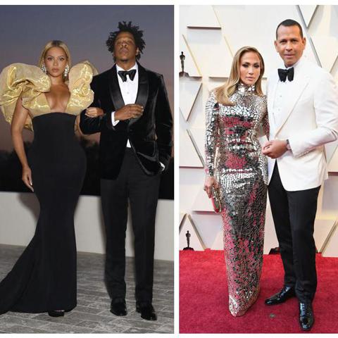 Kim Kardashian y Kanye West; Beyoncé y Jay-Z y Jennifer Lopez y Alex Rodríguez con looks trendy 
