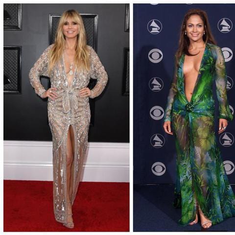 Heidi Klum y Chrissy Teigen imitan el estilo atrevido de vestido Versace de Jennifer Lopez