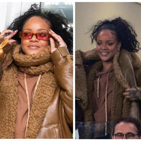 Rihanna con shearling jacket