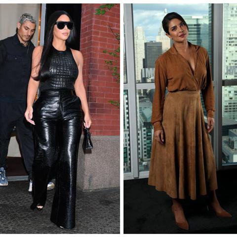 Kim Kardashian y Priyanka Chopra se suman a la leather total look fashion trend