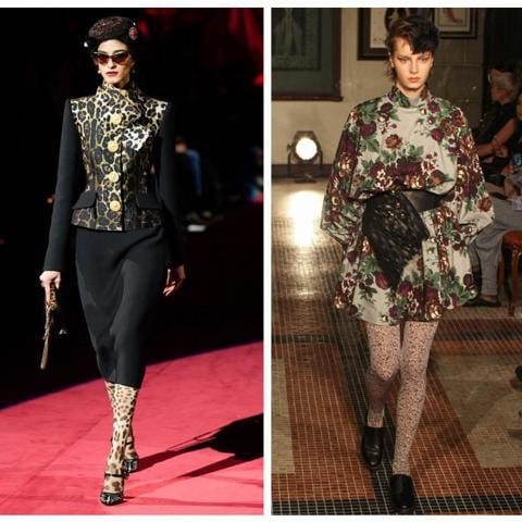 Several fashion houses used embellished tights to add panache to their outfits
