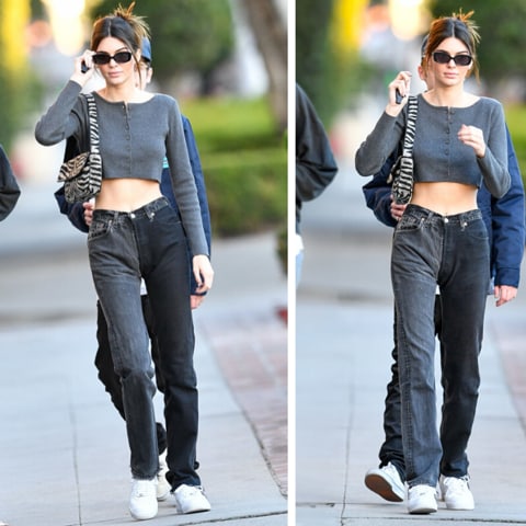 Kendall Jenner luciendo unos originales jeans de dos tonos