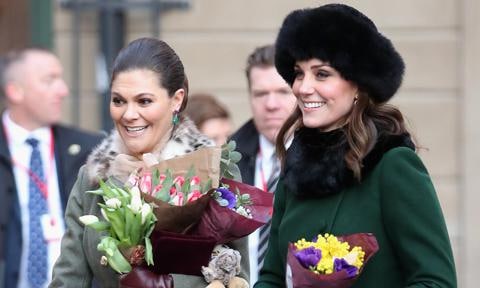Crown Princess Victoria and Kate Middleton have work from home twinning moment
