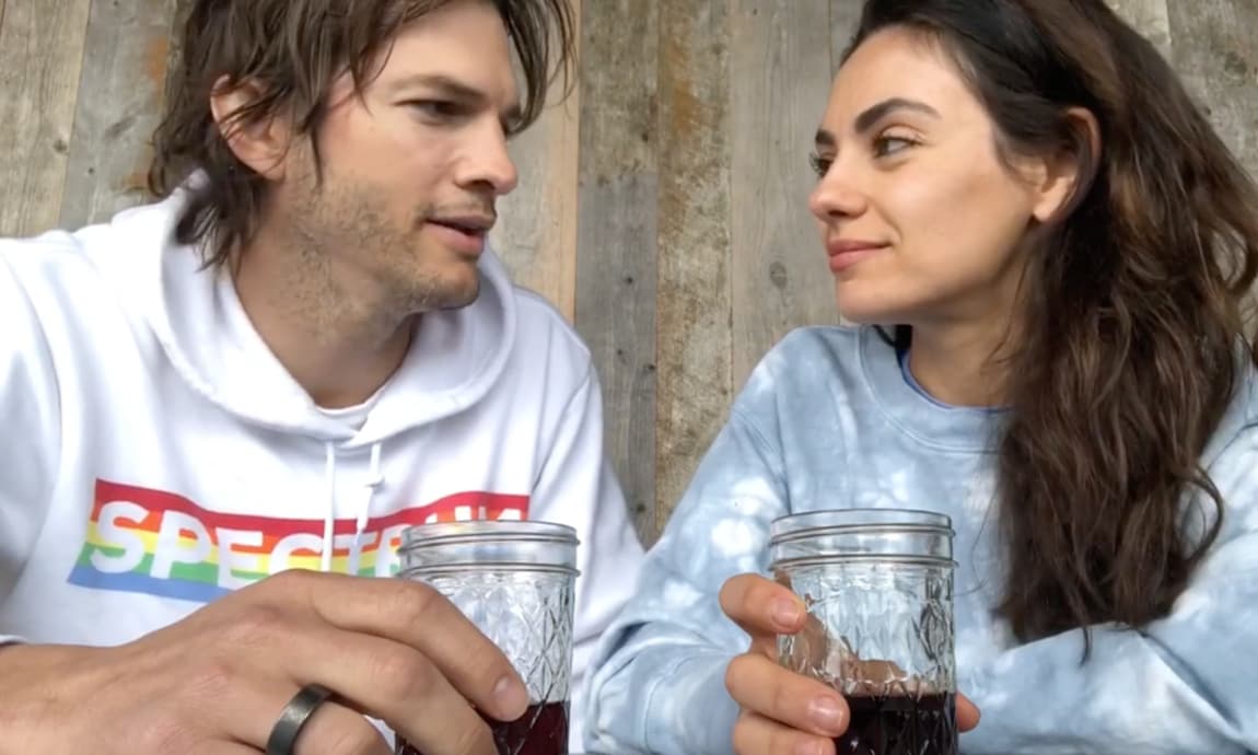 Mila Kunis and Ashton Kutcher quarantine wine
