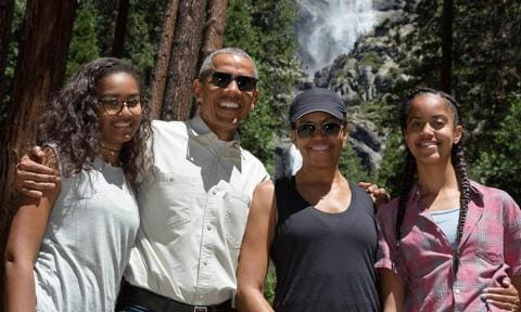 Sasha and Malia Obama with Michelle and Barack during visit to Yosemite Park