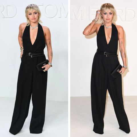 Miley Cyrus wearing a black jumpsuit
