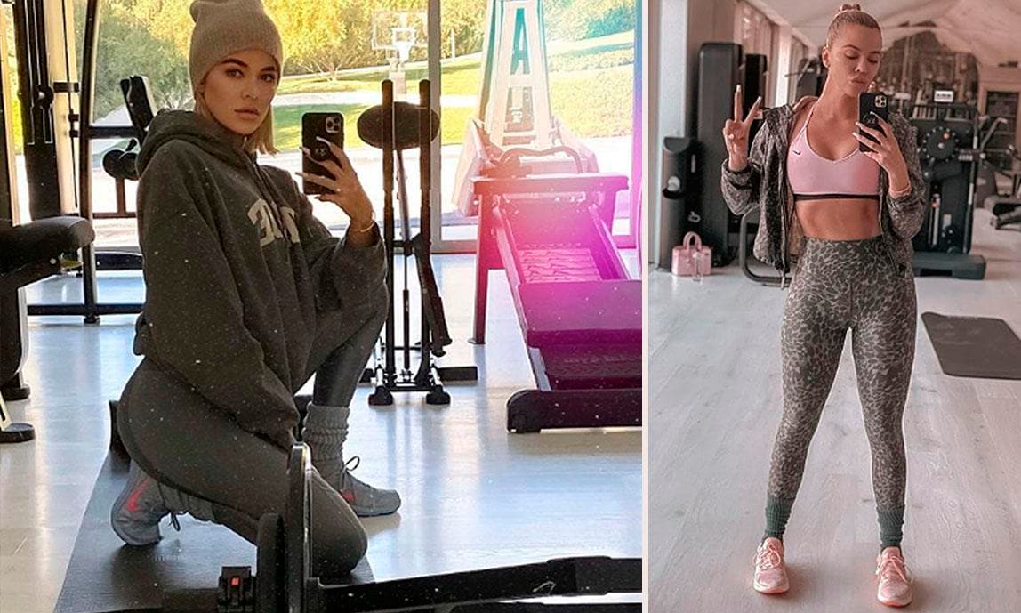 Collage of Khloe’s gym selfies