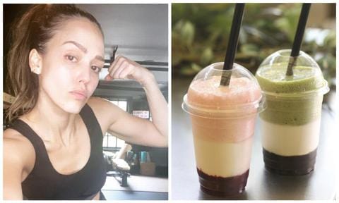 Collage of Jessica Alba and smoothies