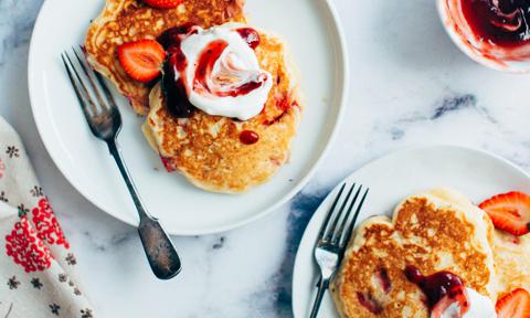 Strawberry Pancakes with Yogurt Cream & Berry Jam