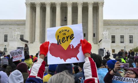 Demonstrators gather in front of the United States Supreme Court, where the Court is hearing arguments on Deferred Action for Childhood Arrivals - DACA - that could impact the fates of nearly 700,000 "dreamers" brought to the United States as undocumented children, on Tuesday, November 12, 2019, in Washington, DC.