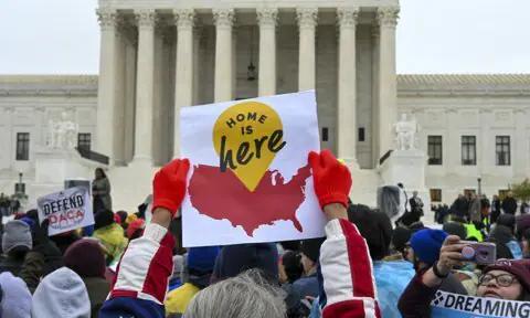 Demonstrators gather in front of the United States Supreme Court, where the Court is hearing arguments on Deferred Action for Childhood Arrivals - DACA - that could impact the fates of nearly 700,000 "dreamers" brought to the United States as undocumented children, on Tuesday, November 12, 2019, in Washington, DC.