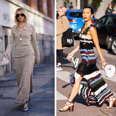 Knit dresses in street style
