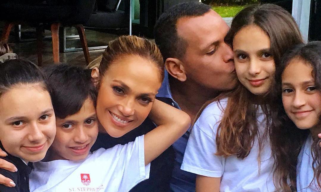 Jennifer Lopez with Alex Rodriguez and family