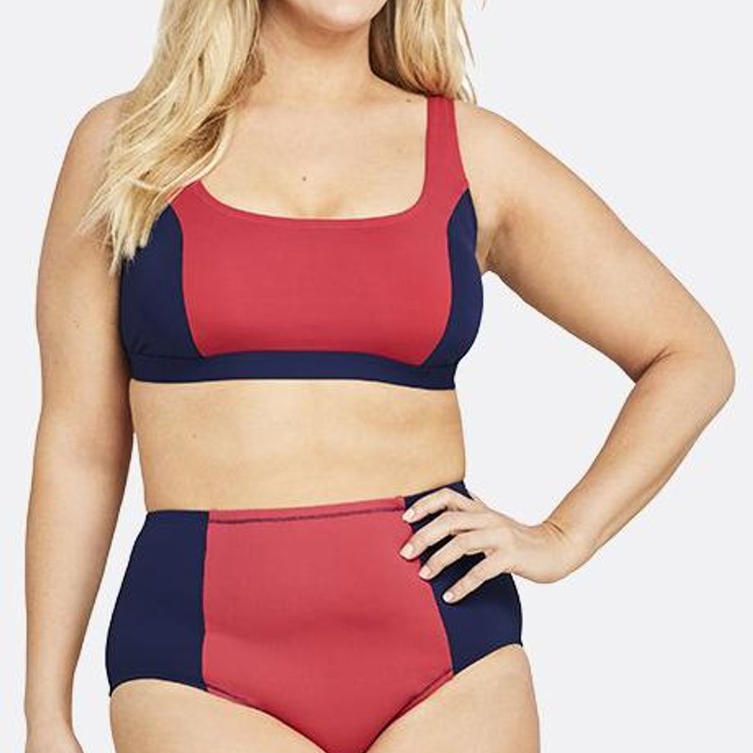 Bikini de Draper James x Lands’ End con bralette de cuello cuadrado y braga de cintura alta y de espíritu retro