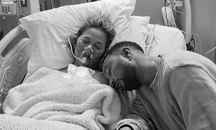 Chrissy Teigen and husband John Legend at the hospital.