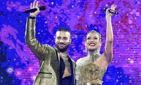 Maluma and Jennifer Lopez in Concert in New York, NY