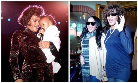 Whitney Houston and Bobbi Kristina as a baby and an adult