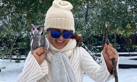 Salma Hayek Instagram post with dog and owl