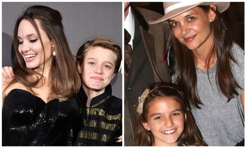 Collage with Angelina Jolie and Shiloh Jolie-Pitt, Katie Holmes and Suri Cruise