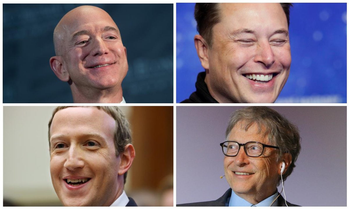Jeff Bezos, Elon Musk, Mark Zuckerberg, Bill Gates
