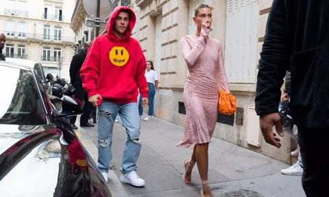 Hailey Bieber Dazzles into a Pink Dress for Dinner with Husband Justin in Paris