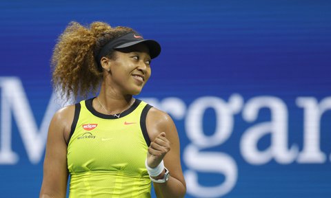 Naomi Osaka of Japan celebrates against Marie Bouzkova (not pictured) of the Czech Republic during their Women‘s Singles first round match on Day One of the 2021 US Open at the Billie Jean King National Tennis Center on August 30, 2021 in the Flushing neighborhood of the Queens borough of New York City.