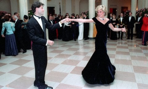 Princess Diana's iconic dress she danced with John Travolta in is now on display at Kensington Palace