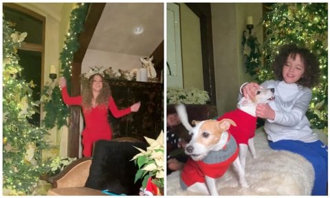 Mariah Carey belts her hit Christmas song alongside her dogs and twins Monroe, Moroccan Cannon