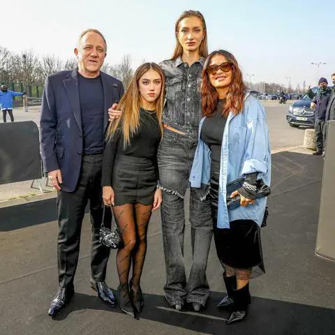 Salma Hayek, Valentina, Mathilde, and François-Henri Pinault at the Balenciaga Show