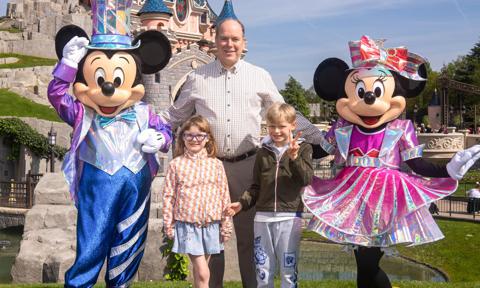 Prince Albert of Monaco visits Disneyland Paris with twins