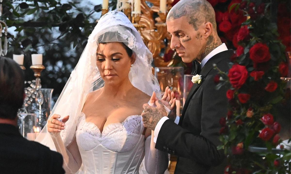 Kourtney Kardashian and Travis Barker are seen getting married in Portofino