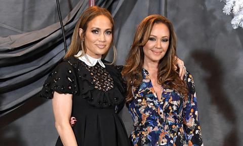 Jennifer Lopez and Leah Remini pose at the Photo Call For STX Films' "Second Act"