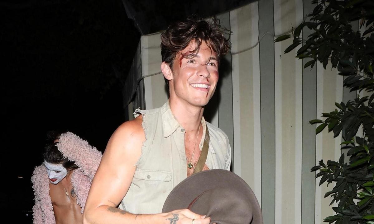 Shawn Mendes leaves his chest out in Indiana Jones’ Halloween costume