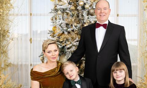 Princess Charlene stuns in velvet gown for family’s 2023 Christmas card photo
