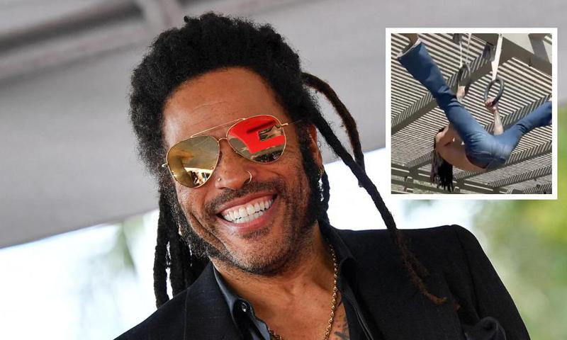 Lenny Kravitz does impressive ring pull-ups in low-rise jeans